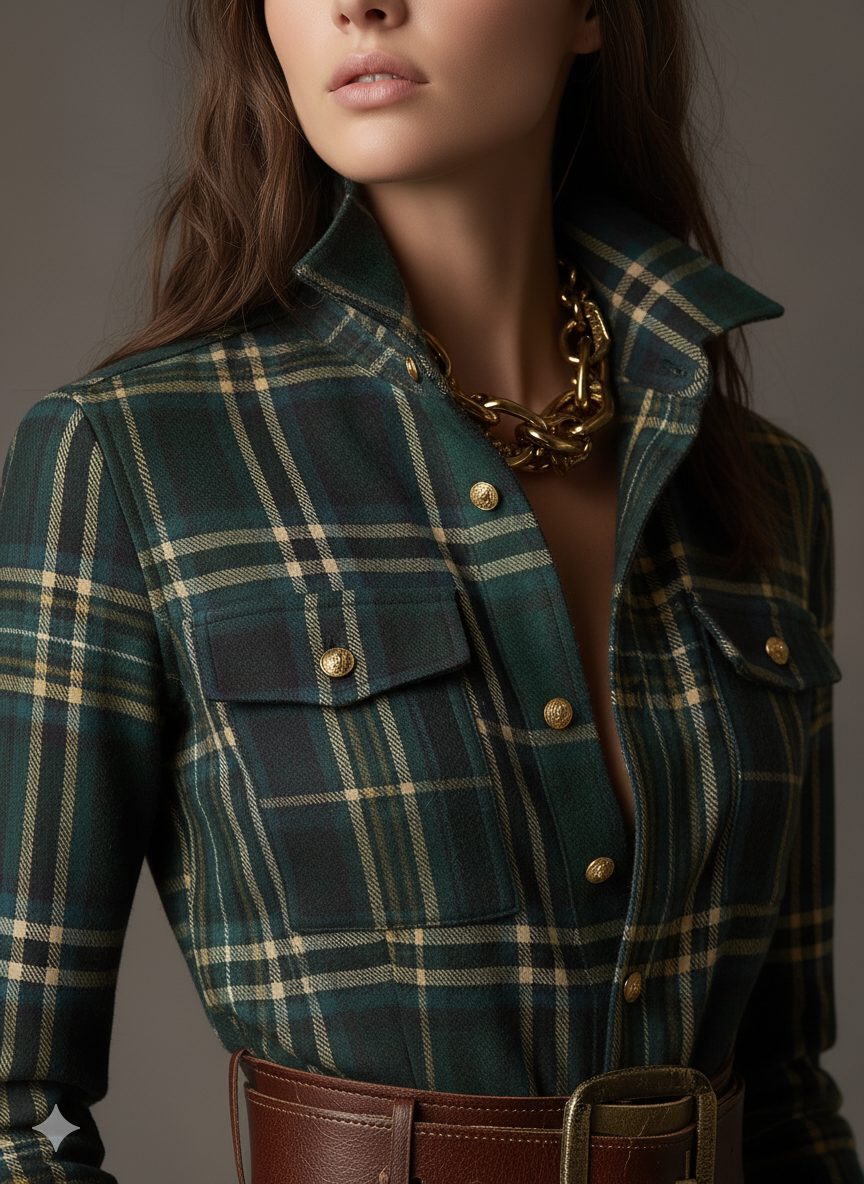 Belted Plaid Shirt Dress for Women