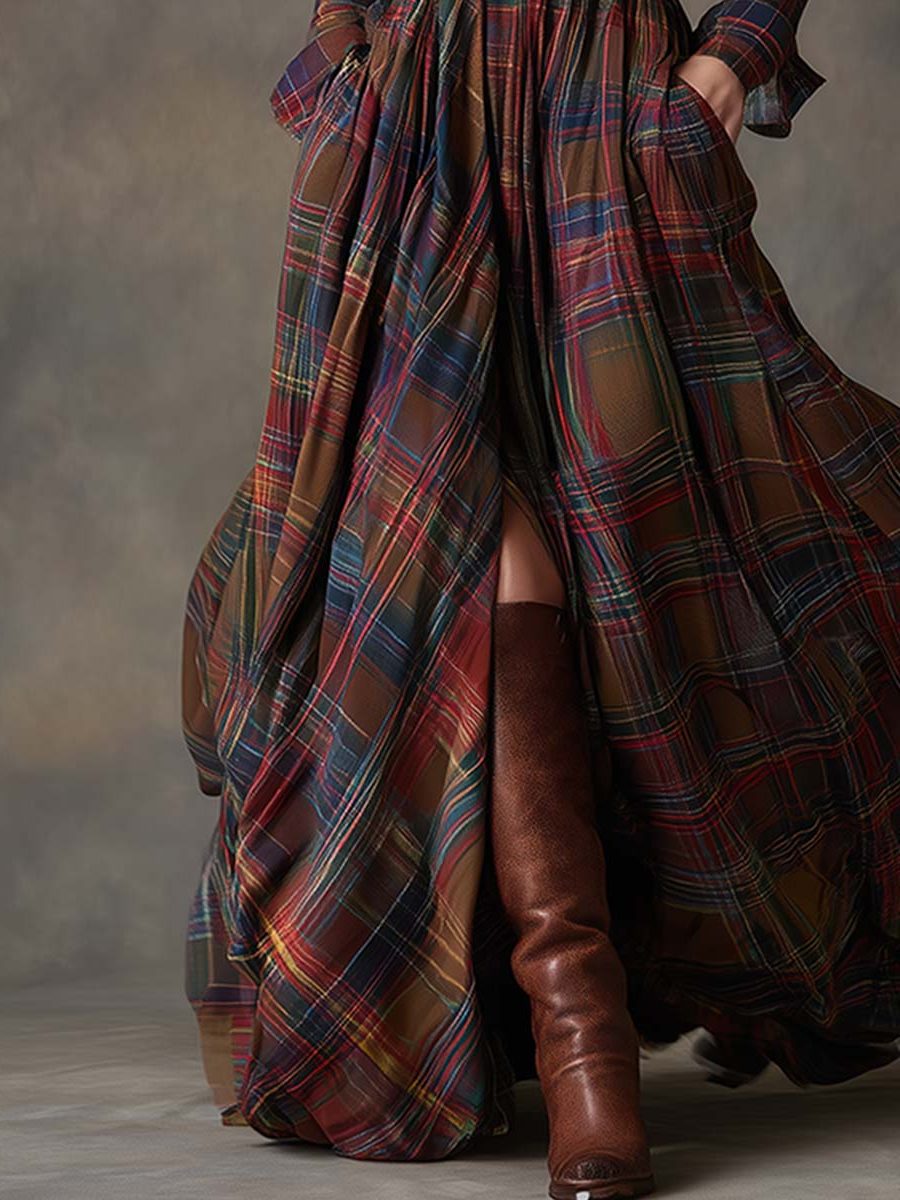 Belted Plaid Shirt Dress for Women - View 5