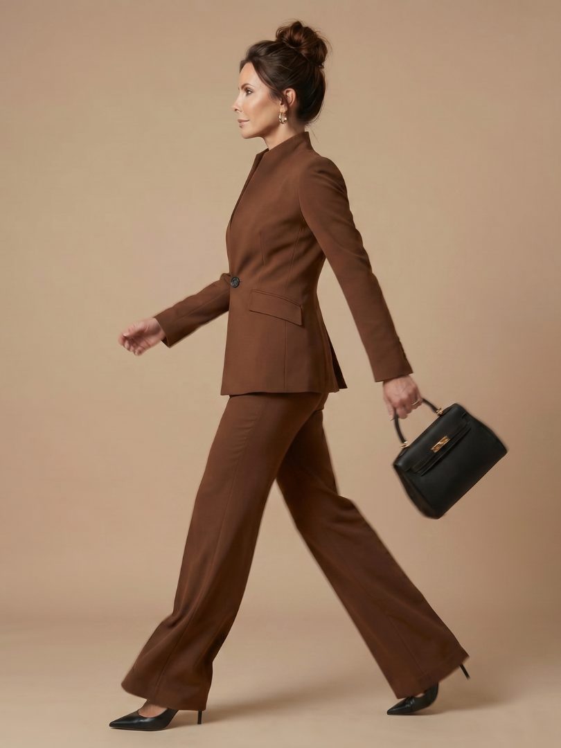 Belted Stand Collar Tailored Suit for Women - View 8