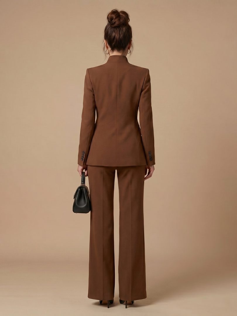 Belted Stand Collar Tailored Suit for Women - View 10