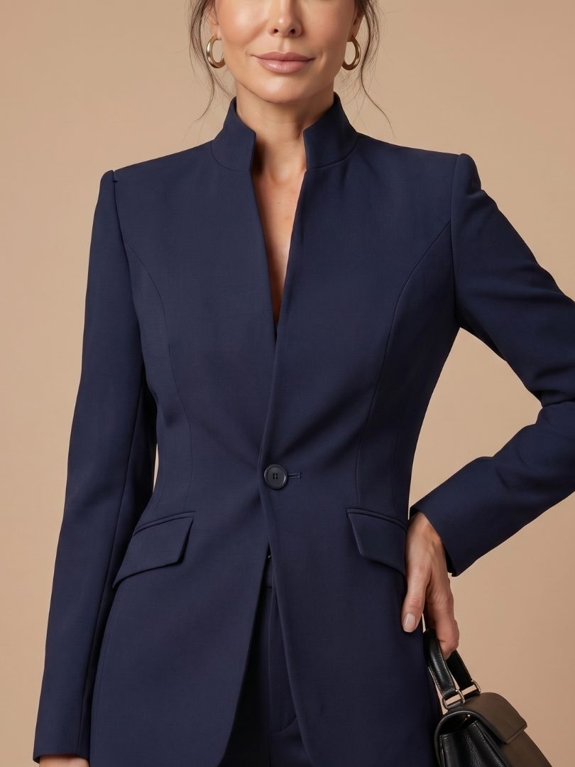 Belted Stand Collar Tailored Suit for Women - View 17