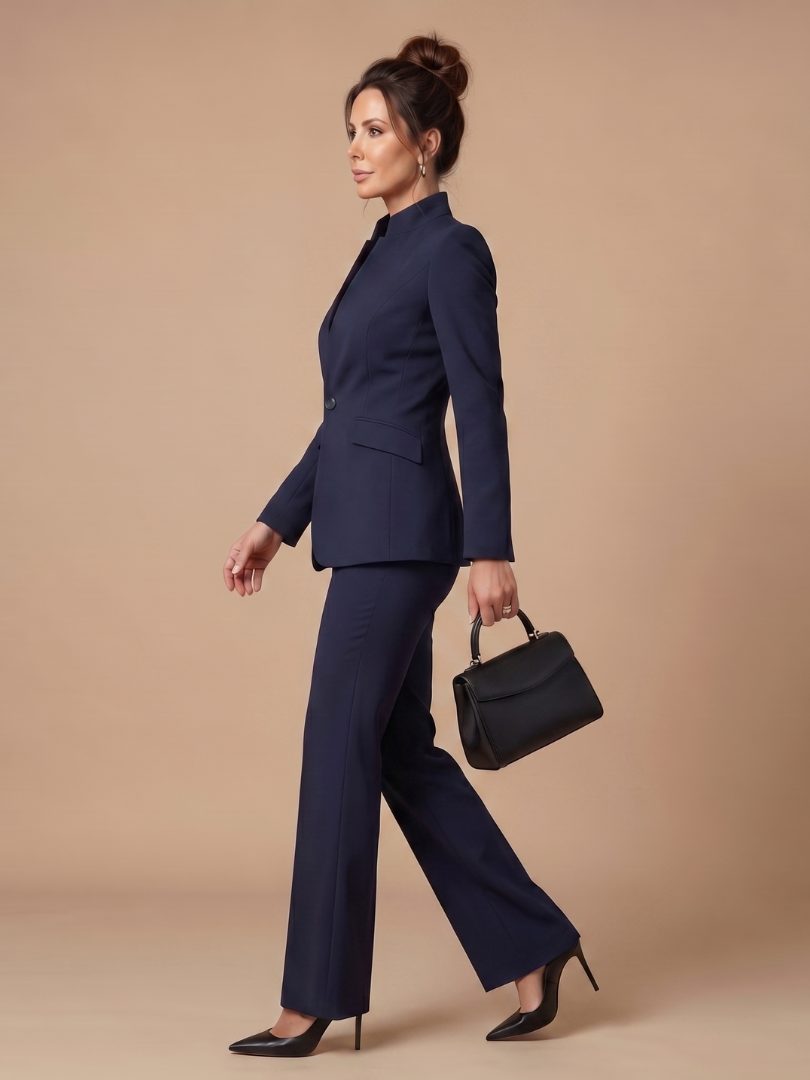 Belted Stand Collar Tailored Suit for Women - View 18