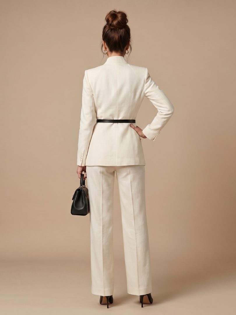 Belted Stand Collar Tailored Suit for Women - View 4