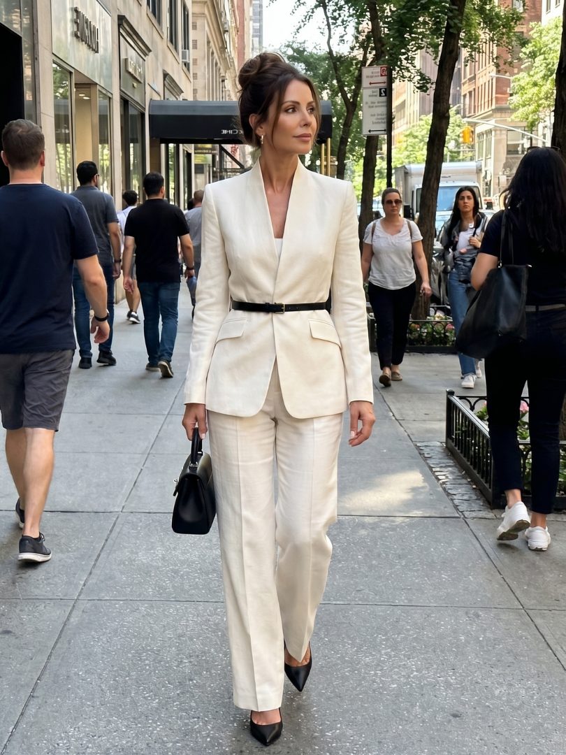 Belted Stand Collar Tailored Suit for Women - View 5