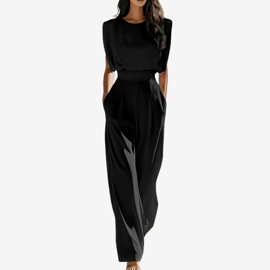 Belted Wide Leg Jumpsuit for Women - Black