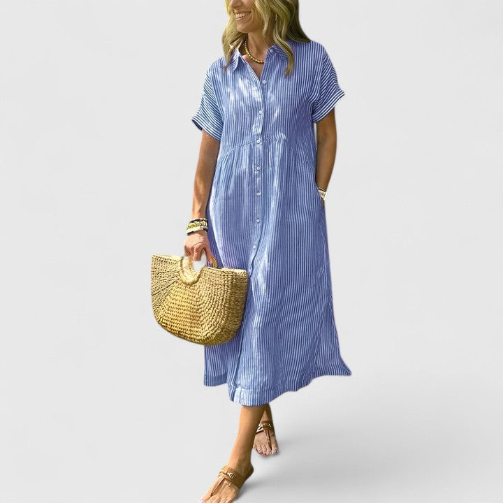 Striped Short Sleeve Shirt Dress for Women