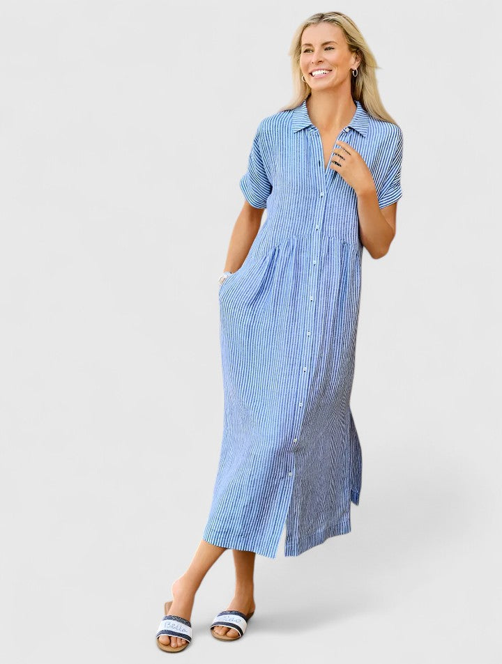 Striped Short Sleeve Shirt Dress for Women