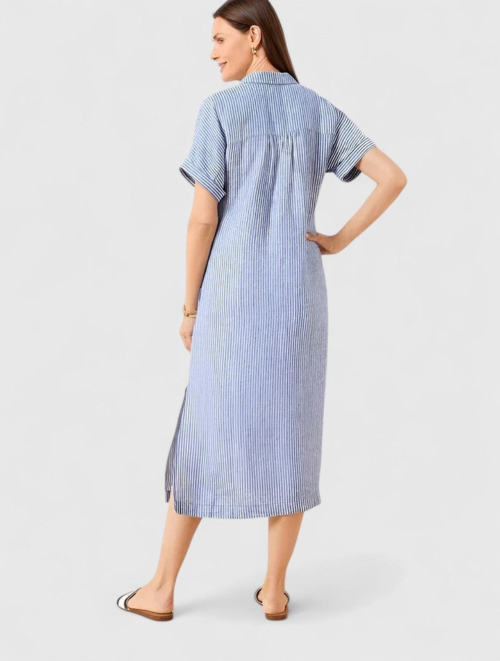 Striped Short Sleeve Shirt Dress for Women