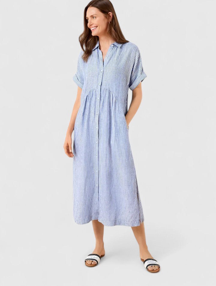 Striped Short Sleeve Shirt Dress for Women