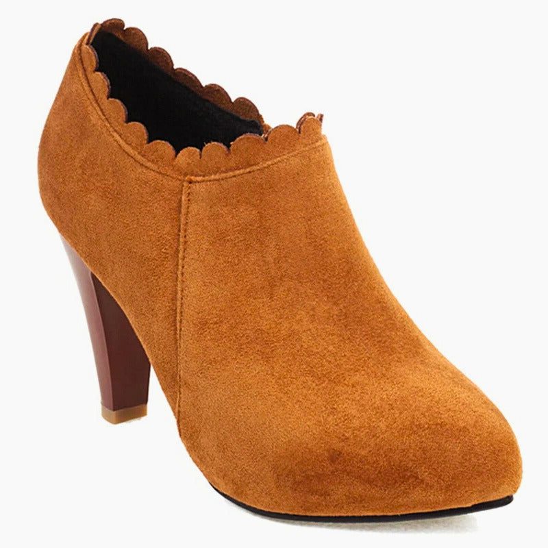 Block Heel Ankle Bootie with Scalloped Trim for Women - View 10