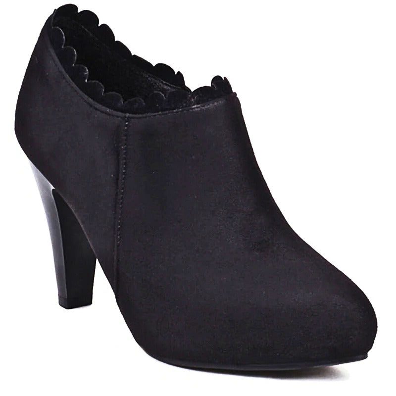 Block Heel Ankle Bootie with Scalloped Trim for Women - View 11