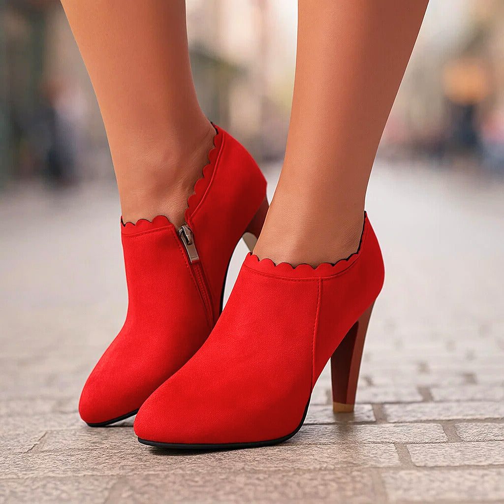 Block Heel Ankle Bootie with Scalloped Trim for Women - View 4