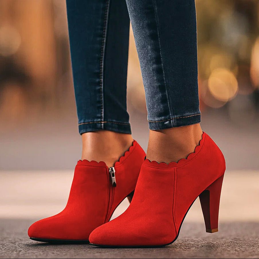 Block Heel Ankle Bootie with Scalloped Trim for Women - View 5