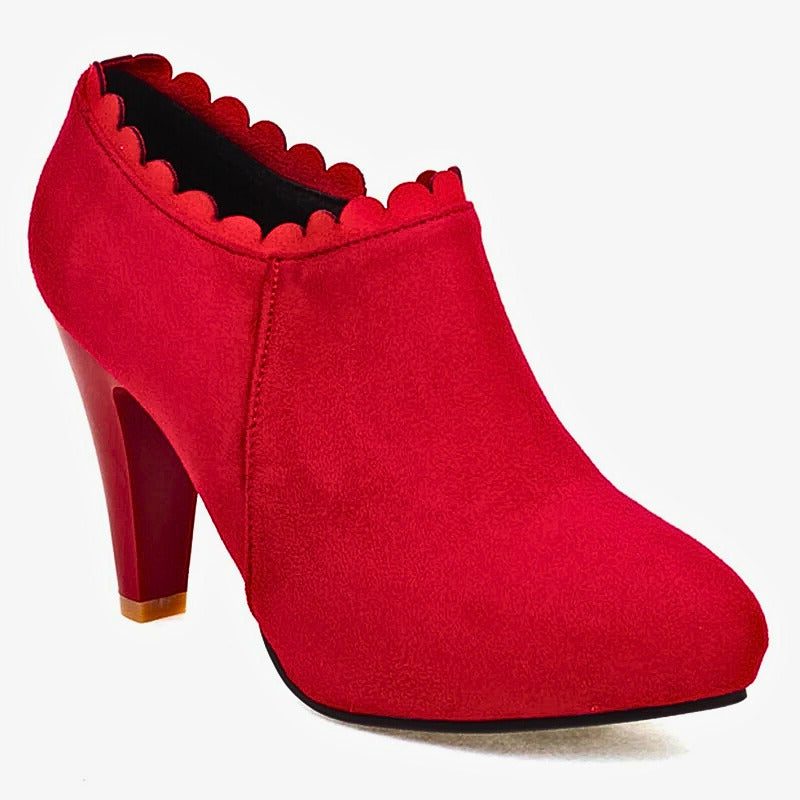 Block Heel Ankle Bootie with Scalloped Trim for Women - View 9