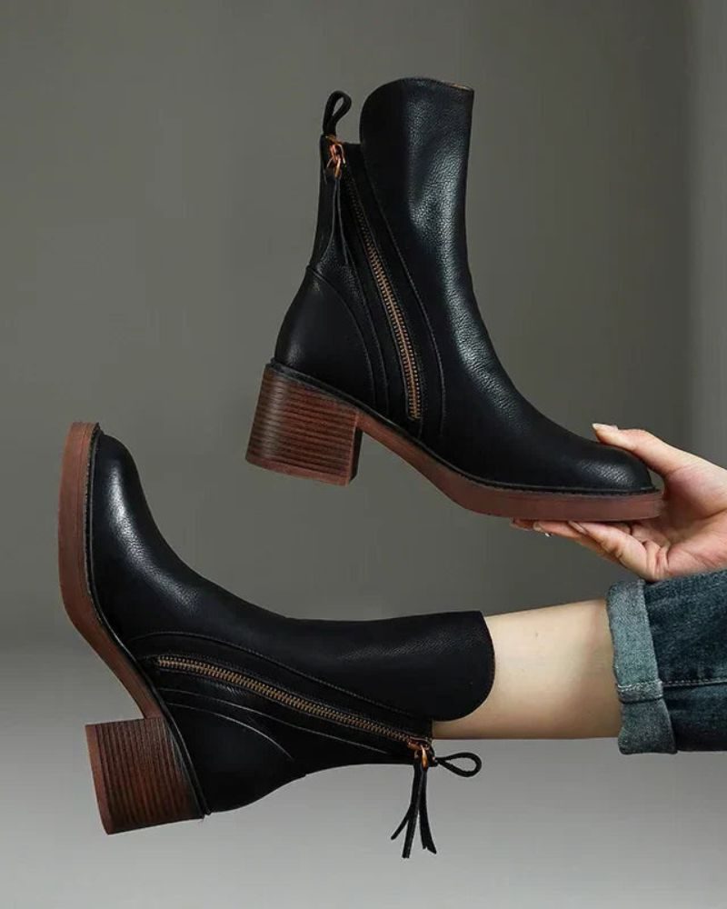 Block Heel Ankle Boots for Women - Black