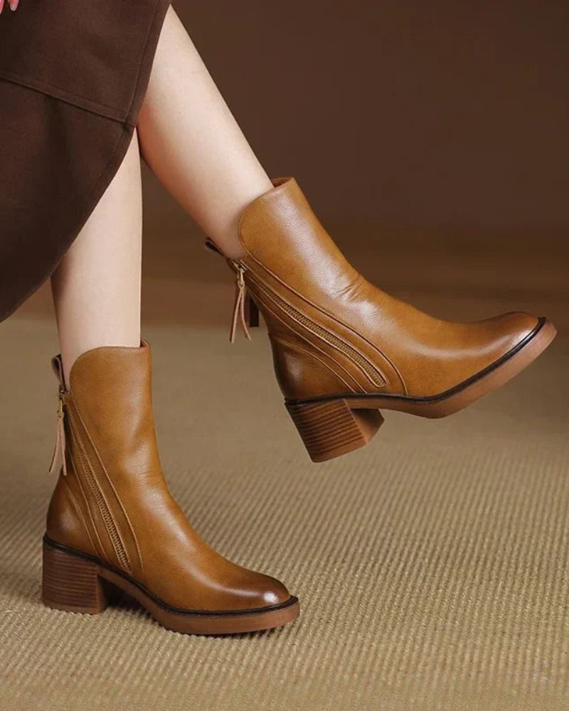 Block Heel Ankle Boots for Women - Brown