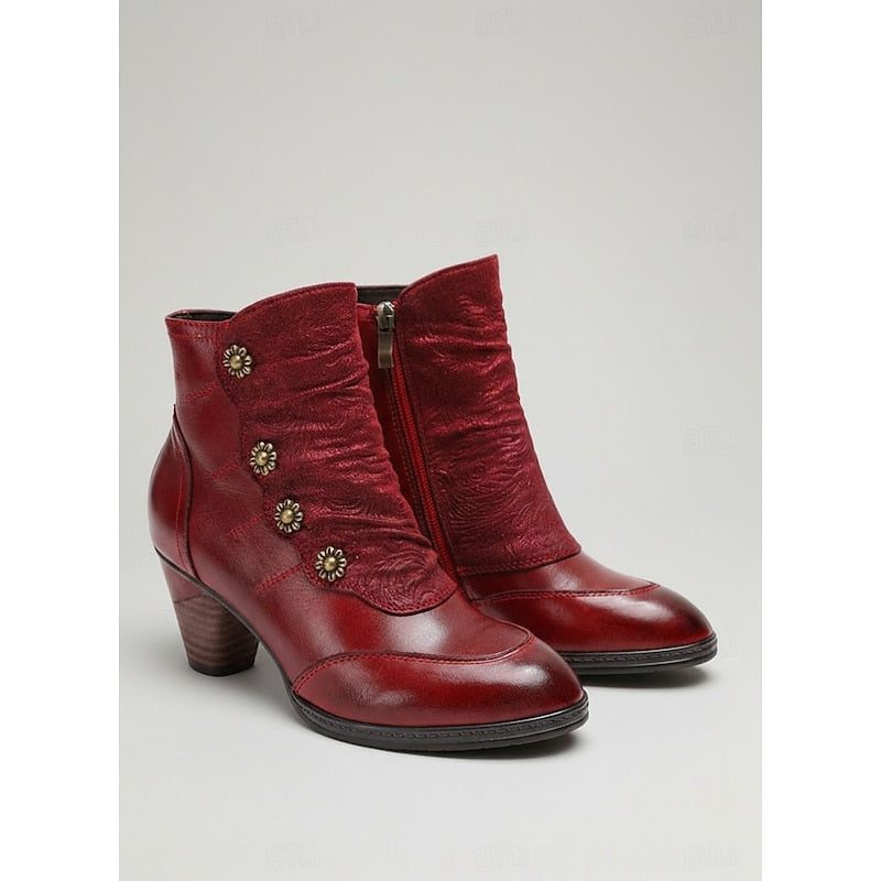 Block Heel Ankle Boots for Women - Wine