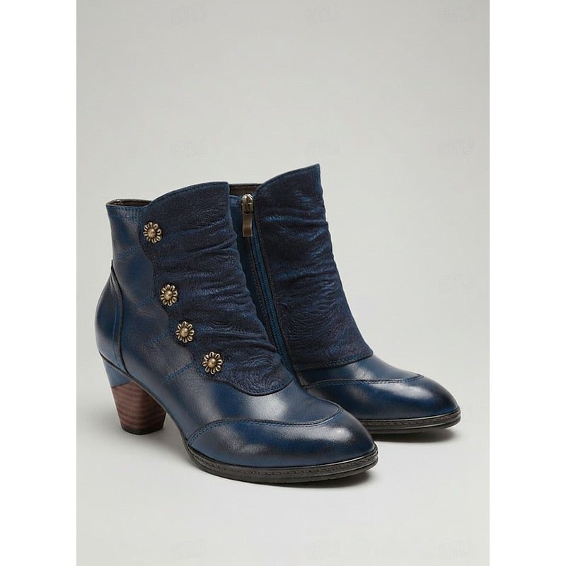 Block Heel Ankle Boots for Women - Blue