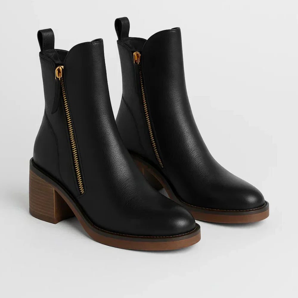 Block Heel Ankle Boots with Zip for Women