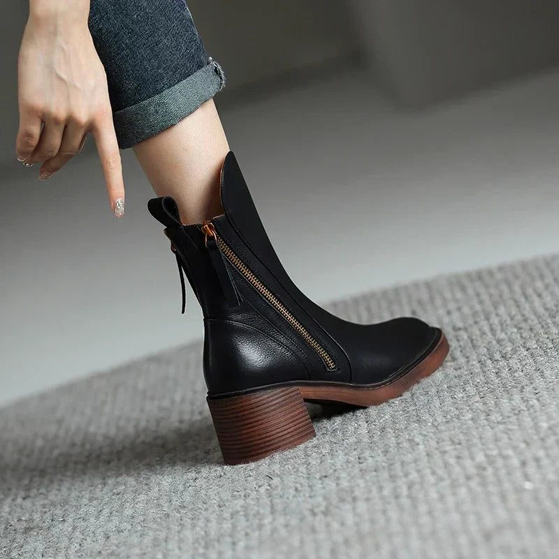 Block Heel Ankle Boots with Zip for Women - View 3