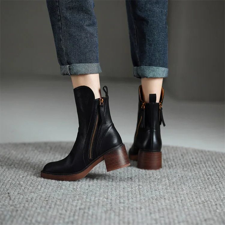 Block Heel Ankle Boots with Zip for Women - View 4