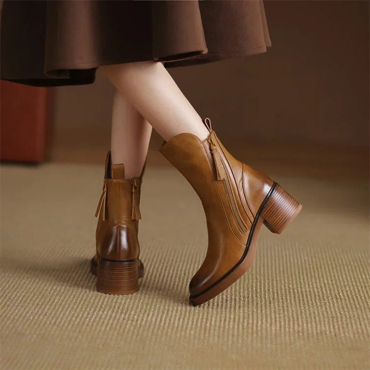Block Heel Ankle Boots with Zip for Women - View 8