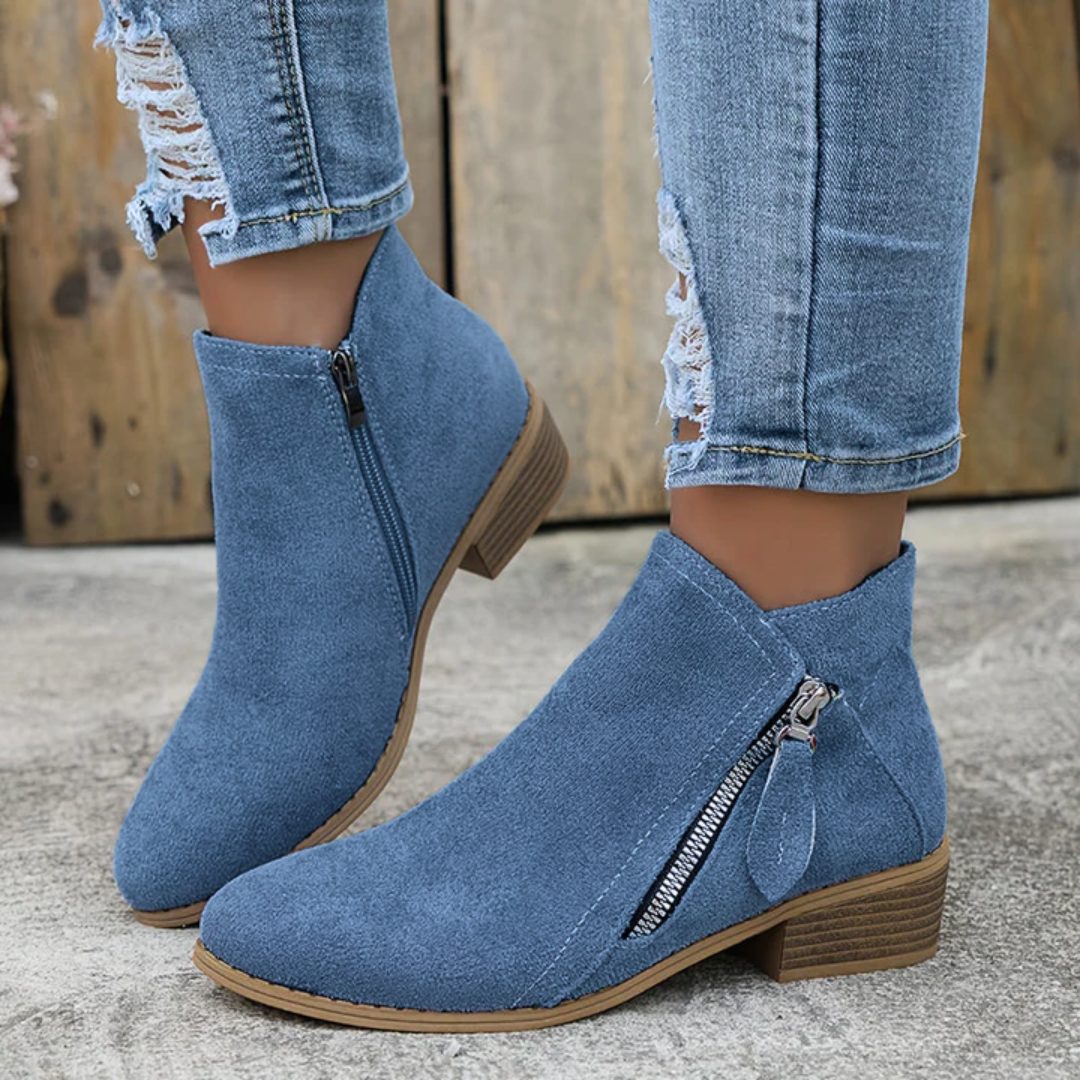 Block Heel Denim Ankle Boots for Women