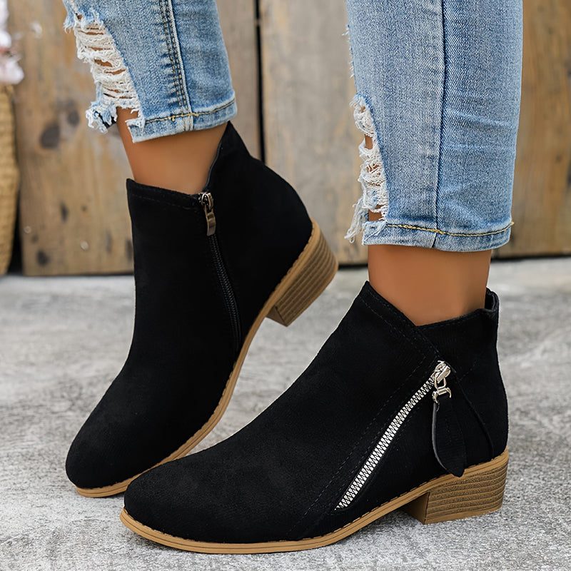 Block Heel Denim Ankle Boots for Women - Black