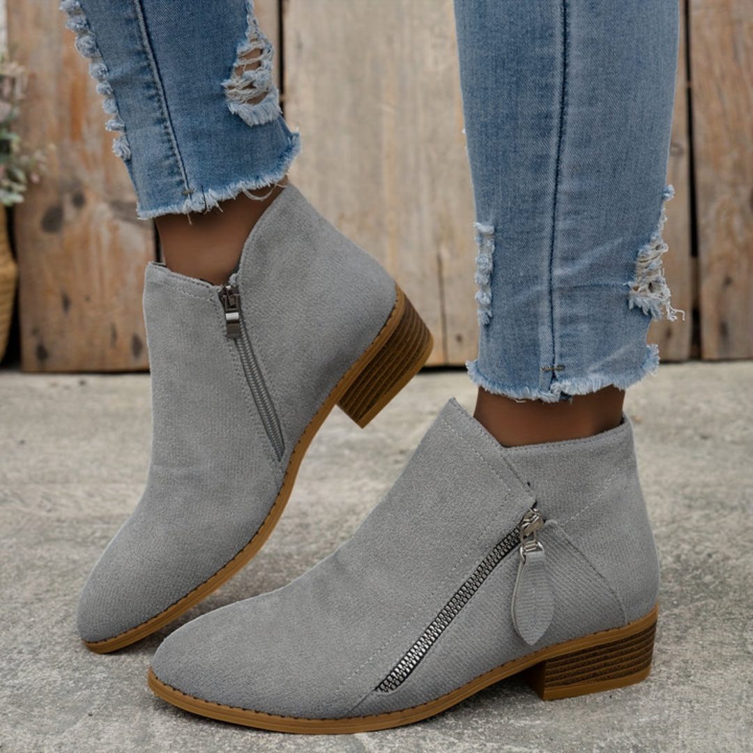 Block Heel Denim Ankle Boots for Women - Gray