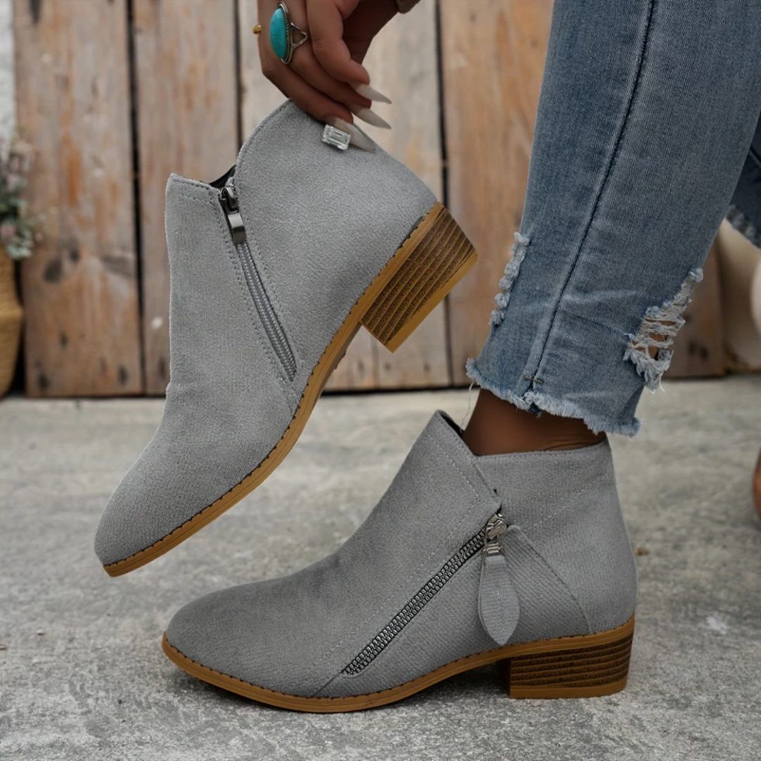 Block Heel Denim Ankle Boots for Women