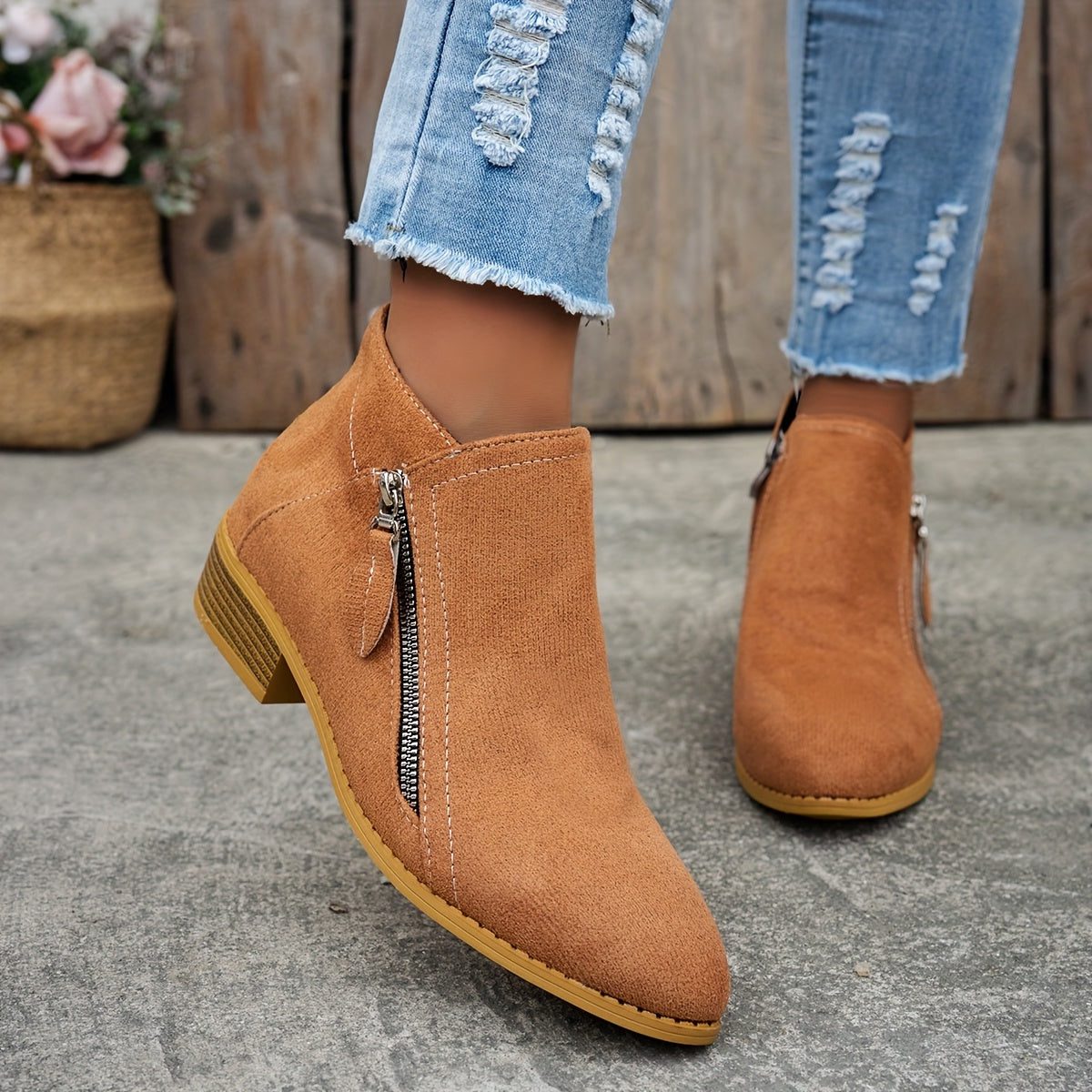 Block Heel Denim Ankle Boots for Women - View 3