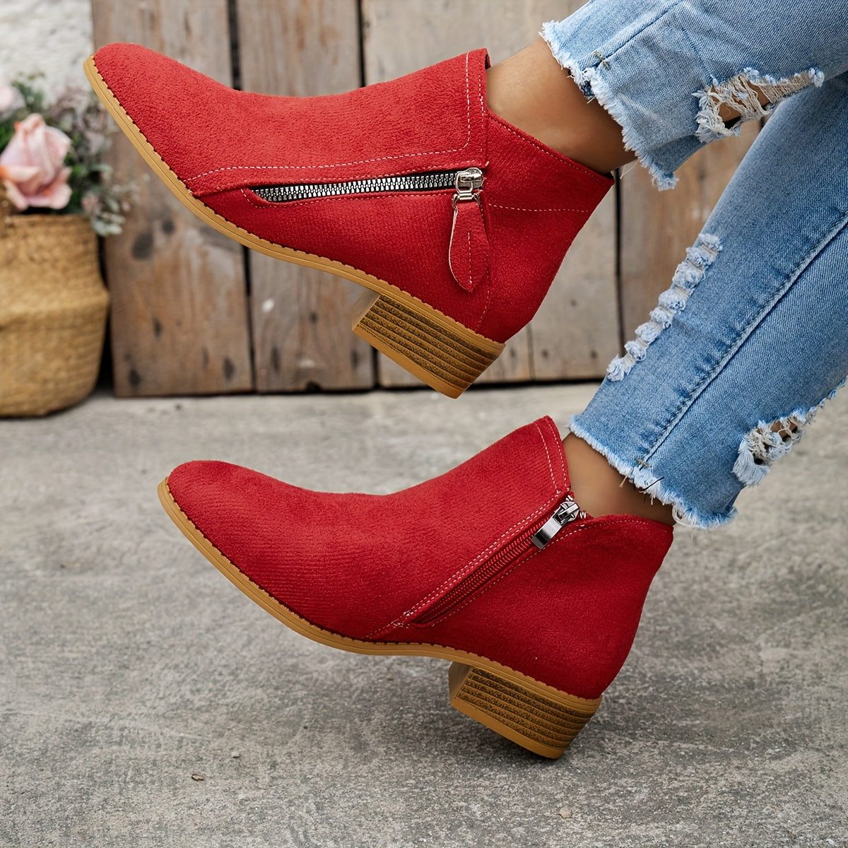 Block Heel Denim Ankle Boots for Women - View 9