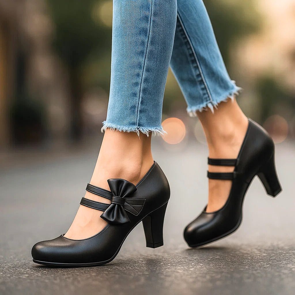 Block Heel Mary Jane Pumps for Women - Black