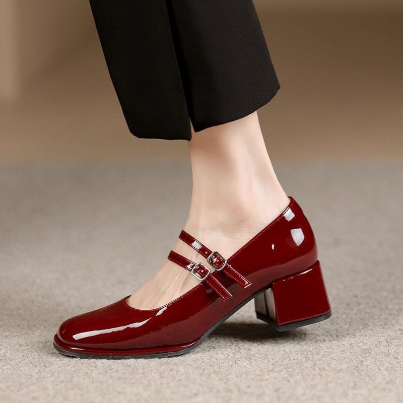 Block Heel Mary Jane Pumps with Ankle Strap for Women