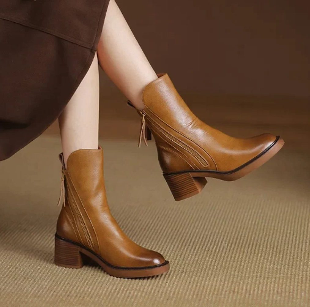Block Heel Side-Zip Ankle Boots for Women