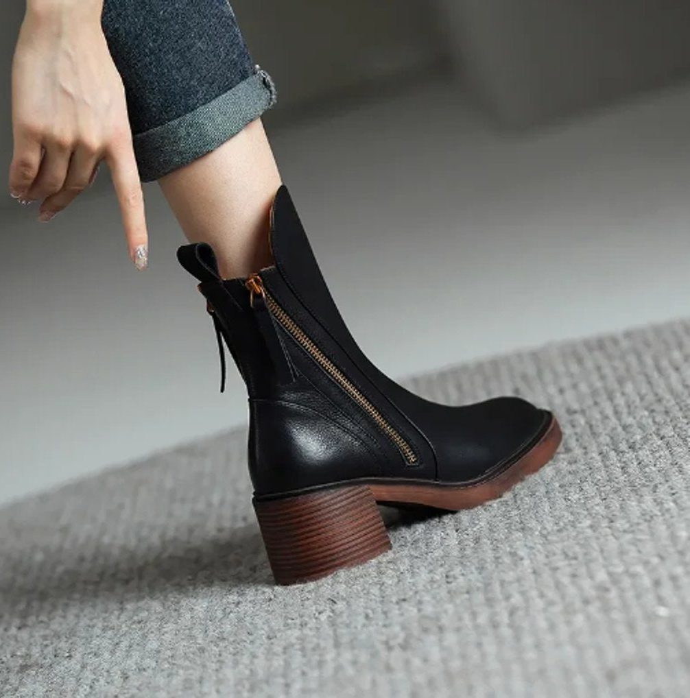 Block Heel Side-Zip Ankle Boots for Women - View 5