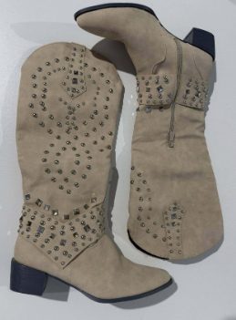 Block Heel Studded Cowboy Boots for Women - Beige