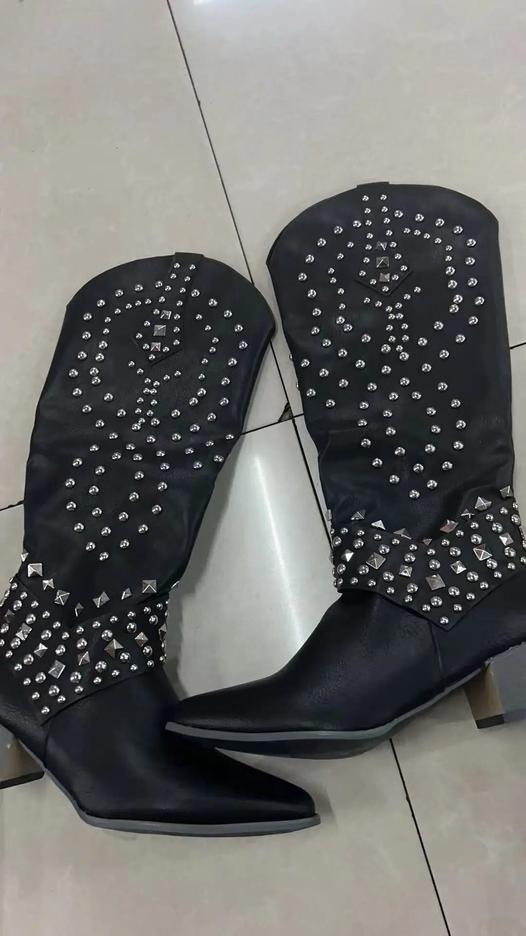 Block Heel Studded Cowboy Boots for Women - View 2
