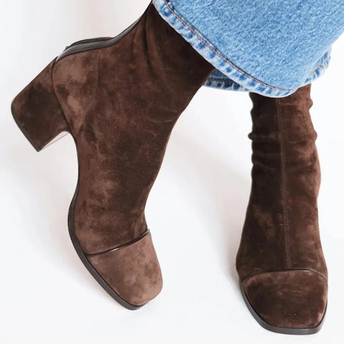 Block Heel Suede Ankle Boots with Leopard Toe for Women - View 2