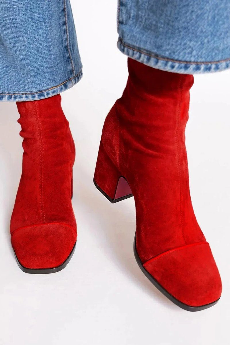 Block Heel Suede Ankle Boots with Leopard Toe for Women - View 7