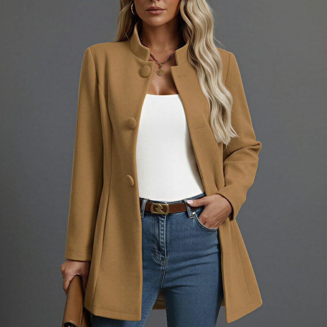 Button-Down A-Line Coat for Women