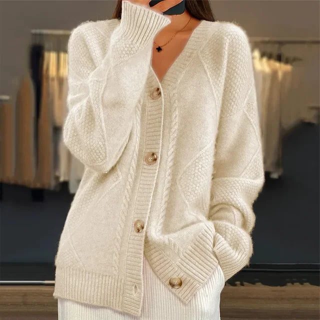 Button-Down Cable Knit Cardigan for Women