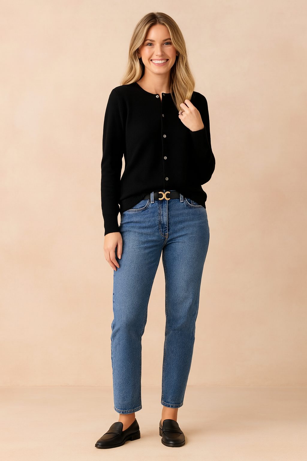 Button-Down Crew Neck Cardigan for Women