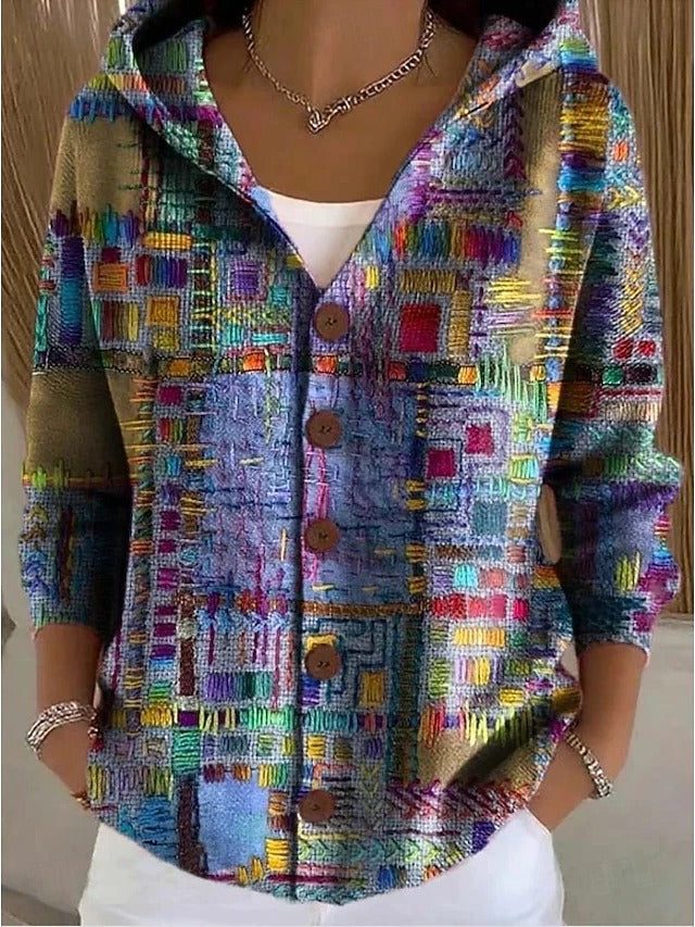 Button-Down Hooded Cardigan with Pockets for Women