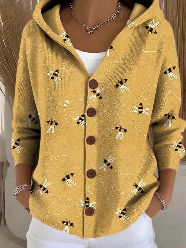 Button-Down Hooded Cardigan with Pockets for Women - Yellow