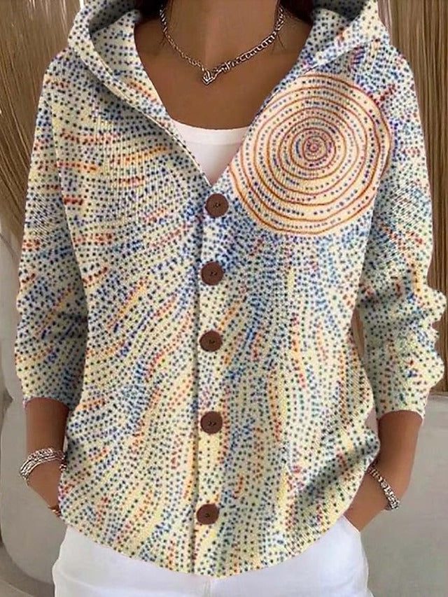 Button-Down Hooded Cardigan with Pockets for Women - Light Yellow
