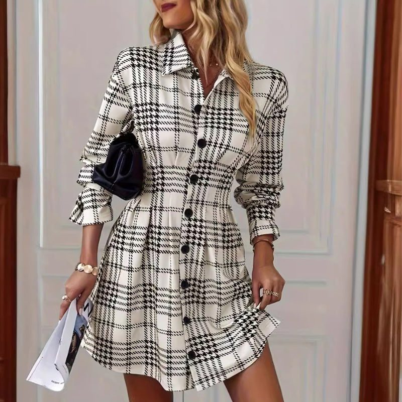 Button-Down Houndstooth Shirt Dress for Women - View 2