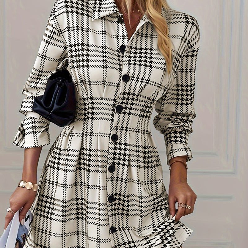 Button-Down Houndstooth Shirt Dress for Women - View 3