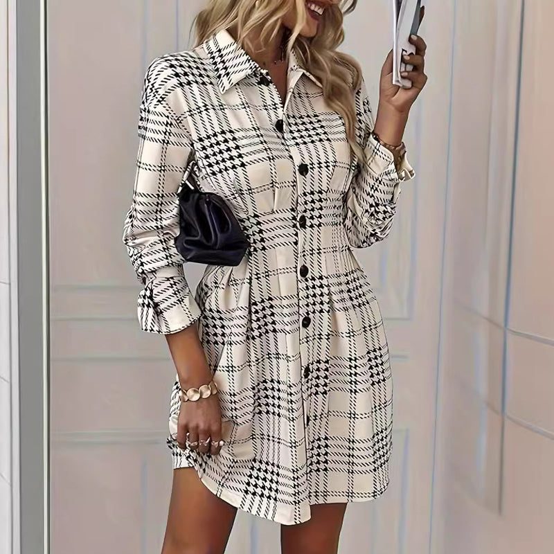 Button-Down Houndstooth Shirt Dress for Women - View 5