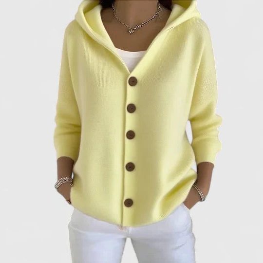 Button-Down Knit Cardigan for Women - Yellow